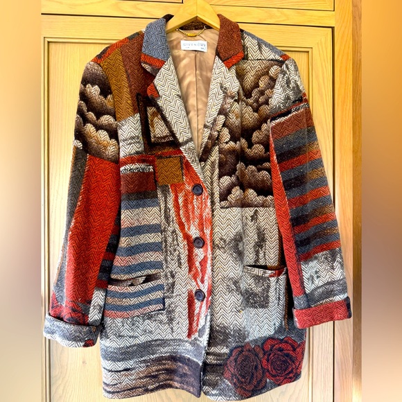 Vintage Givenchy Multicolor Patterned Blazer Lined Wool with Pockets / 14W - Picture 1 of 15